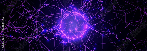 Energy Light Ring Neon Circle Net Web. Magic Portal Hole, Thunder Light Round Lightnin, Lightning Ball. Blue Purple Hole Light, Static Current Effect Background. Vector Illustration
