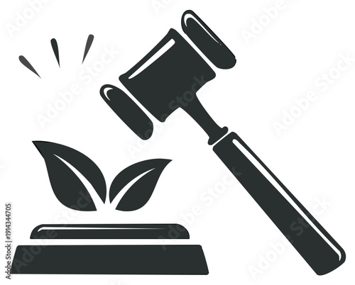 Illustration of a gavel and leaves, representing environmental law and justice.
