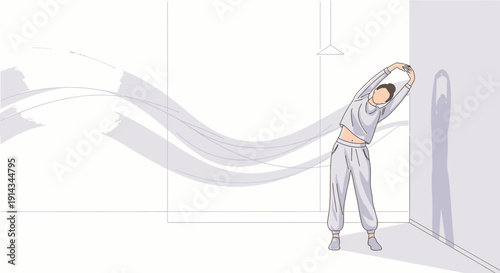 Woman Stretching in Light Room, Yoga Pose, Healthy Lifestyle