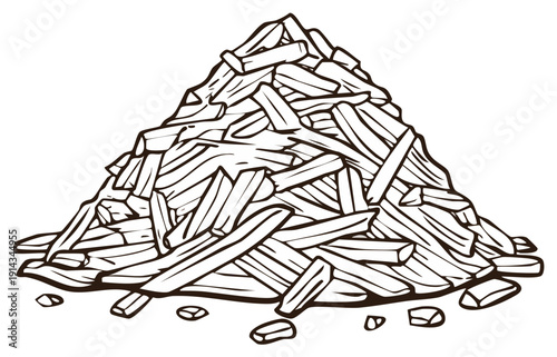 Outline Drawing of a Stack of French Fries Fast Food Vector Illustration