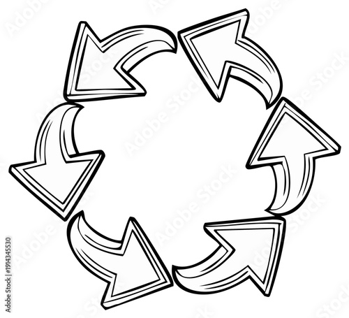 Recycle symbol illustration, arrows forming a circular pattern.