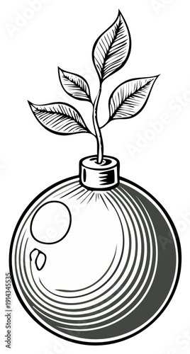 Illustration of a bomb with a growing plant symbol