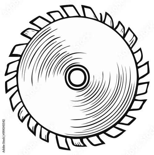 Black and white line art illustration of a sharp circular saw blade tool