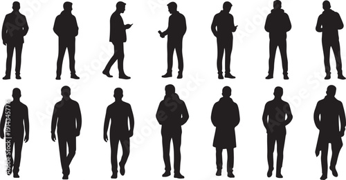 A diverse collection of silhouettes showcasing various human poses and activities
