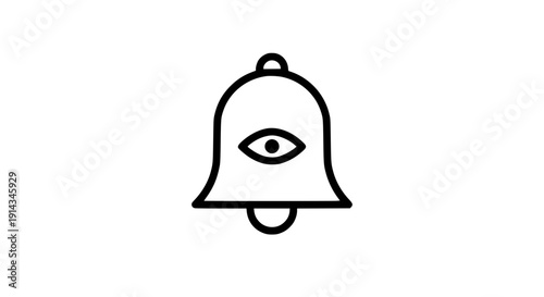 Notification bell with eye icon in black outline style
