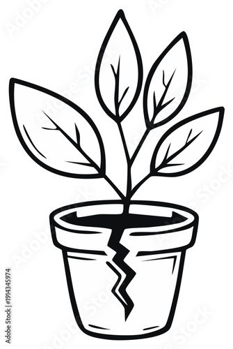 Cracked Pot with Seedling Vector Illustration Depicting Environmental Concern and Resilience