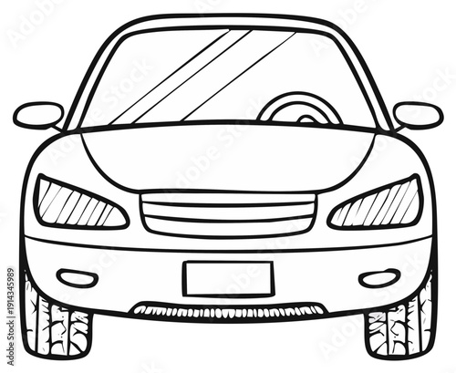 Hand drawn doodle car front view line art illustration graphic design element
