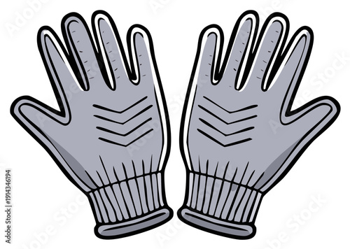 Simple graphic illustration of two gray gloves for protection work or cold weather