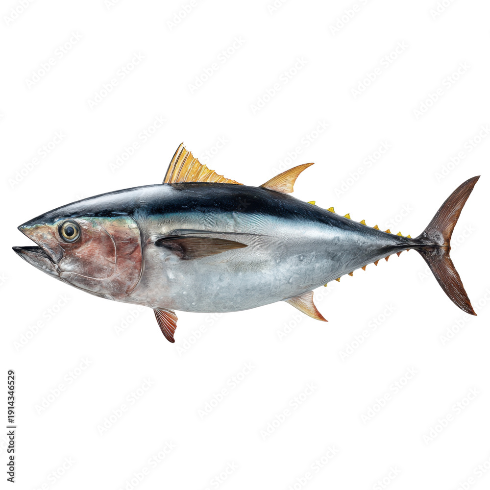Fototapeta premium Detailed Image of Fresh Bluefin Tuna on White Background