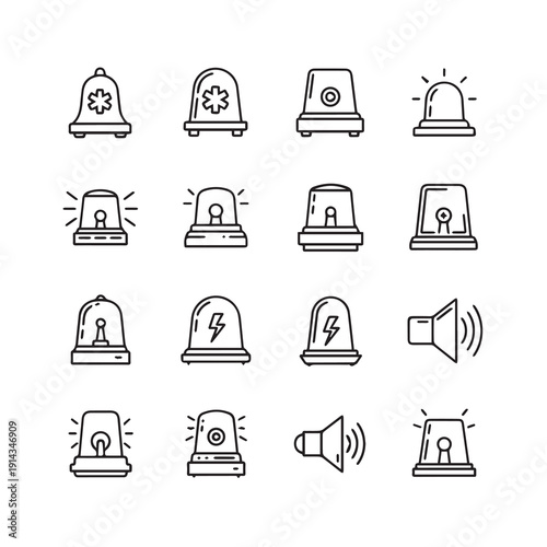 Emergency Siren and Alarm Icons Collection - Alert Signals Vector Illustration