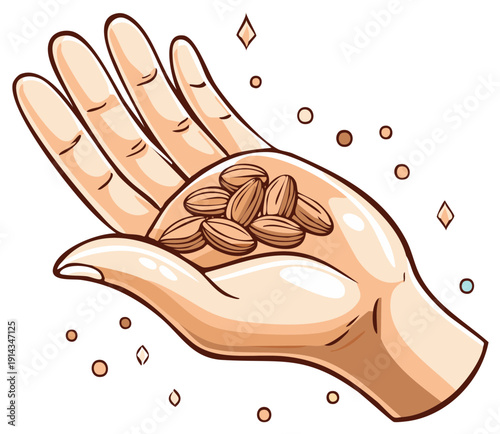 Human hand holding a generous handful of fresh almonds a nutritious healthy snack illustration