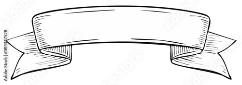 Vintage Blank Ribbon Banner Line Art Engraving Style Illustration
