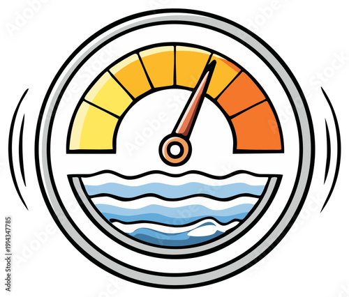 Cartoon gauge indicating energy level with water waves