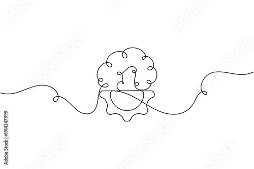 Gear with AI brain icon continuous one line drawing on white background minimalist intelligent technology gear symbol outline vector illustration