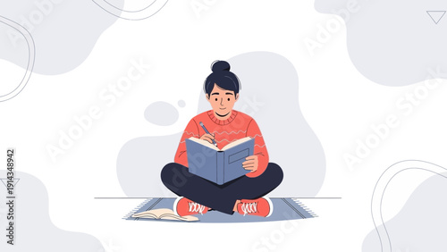 Young Woman Writing in Journal, Studying or Journaling