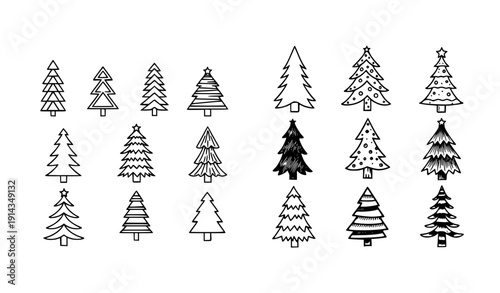 Minimalist Christmas Tree Vector Collection – isolated on transparent background