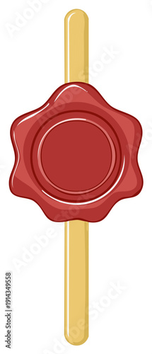 Traditional red wax seal on a wooden stick for authentic document authentication