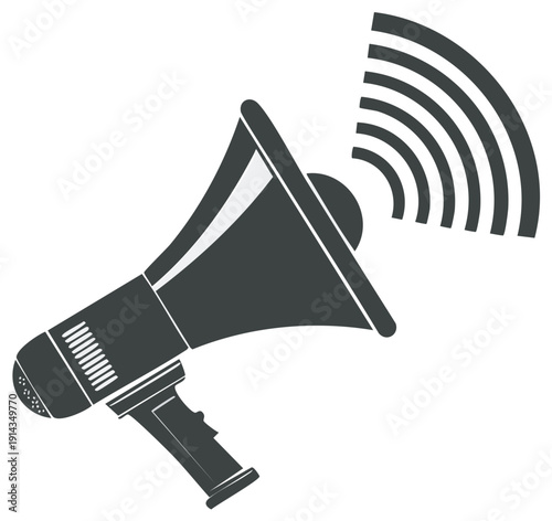 Megaphone with sound waves illustration. Loudspeaker icon symbolizing announcement, broadcast, and communication.