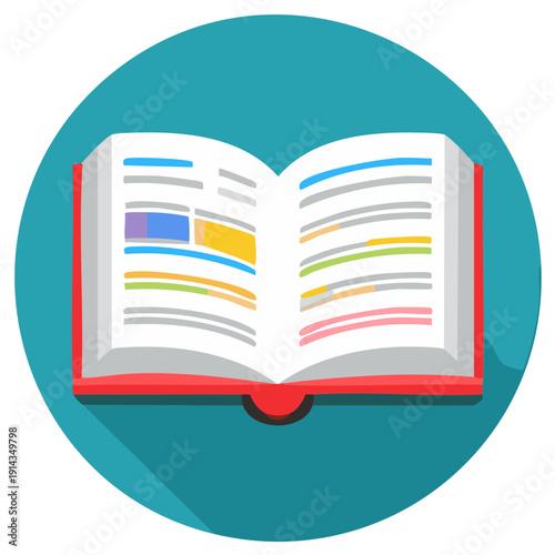 Colorful Open Book Flat Design Icon Education Reading Learning Knowledge Study