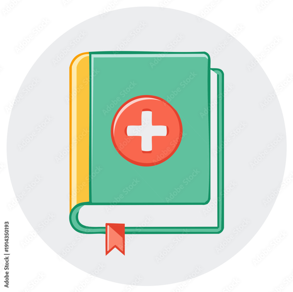Fototapeta premium Medical reference book vector illustration for healthcare guidance and clinical knowledge resources in green and red