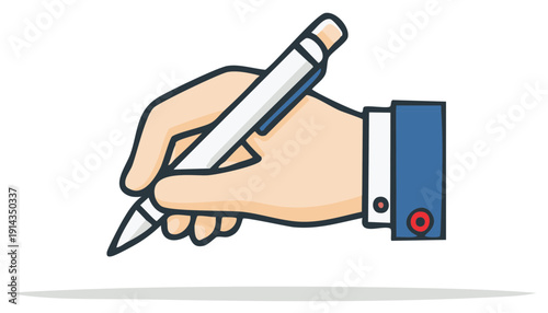 Illustration of a Hand Holding a Pen Writing or Drawing, Business Attire, Manuscript