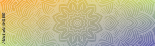 Background with a mandal design, Round mandala on dreamy peach fuzz gradient background. Translucent mesh pattern in the form of a mandala. Gradient background with round