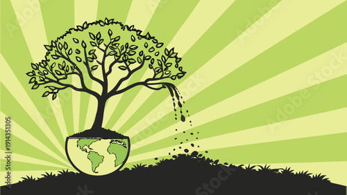 A serene tree standing tall against a radiant sunset sky