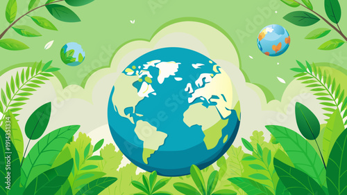 A hand holding a globe with a green city and clouds symbolizing sustainability and eco-friendliness
