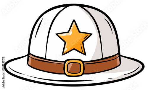 White Safari Hat with Golden Star and Brown Band