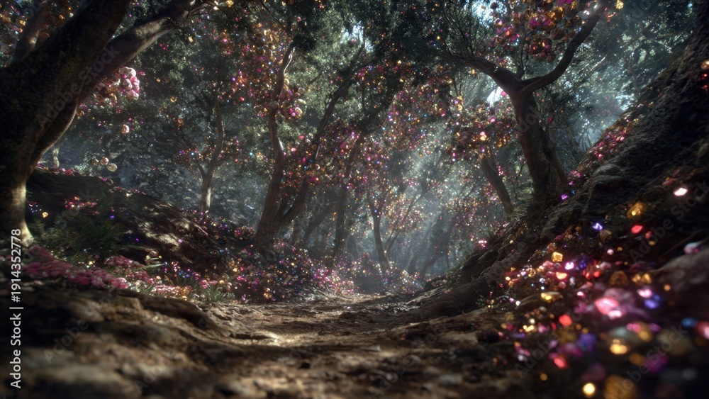 Fototapeta premium Enchanted Forest Path with Sparkling Gems