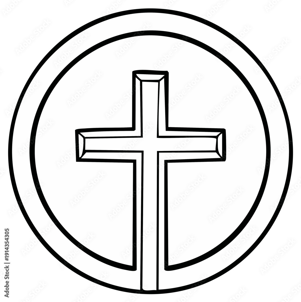 Fototapeta premium Christian Cross Symbol within a Circle Line Art Icon Religious Emblem
