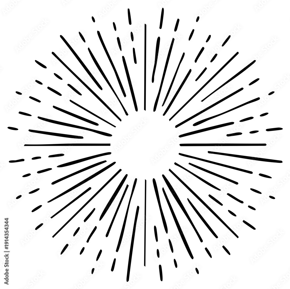 Obraz premium Black ink hand drawn sunburst burst explosion radial lines circle shape design element