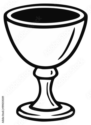 Simple black and white line art drawing of a religious holy grail chalice or medieval goblet