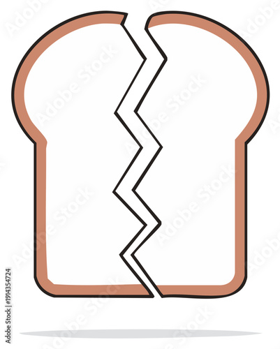Cracked slice of bread conceptual illustration simple outline drawing