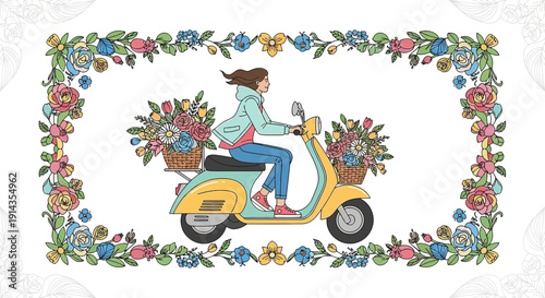 Woman on Scooter Delivering Flowers