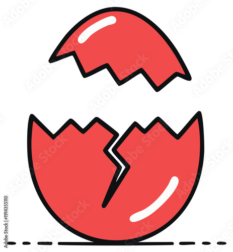 Red cartoon cracked eggshell illustration showing new beginnings and rebirth