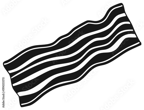 Crispy Black and White Bacon Strip Illustration for Menu Design and Culinary Arts