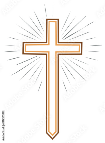 Radiant Christian Cross Icon with Beams of Light Representing Faith and Spirituality