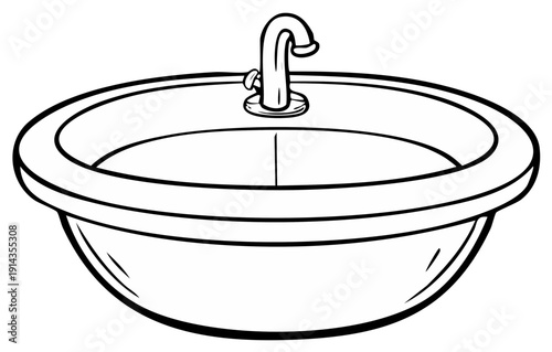 Outline Drawing of a Simple Bathroom Sink and Faucet