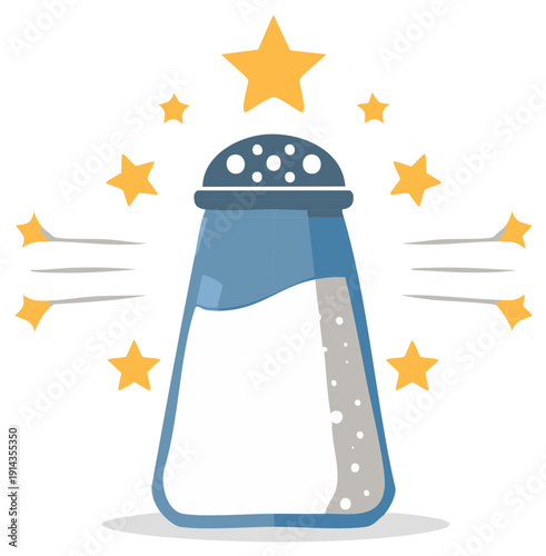 Vector illustration of a magic salt shaker with sparkling stars representing seasoning and flavor