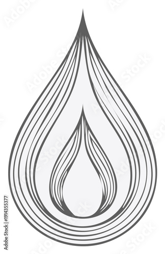 Stylized droplet with internal flame or water drop motif minimalist graphic abstract design