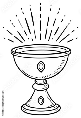 Drawn Chalice Cup Radiating Light Rays and Emitting Energy Sparks