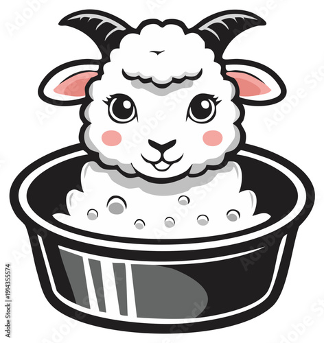 Cute Sheep Head Cartoon in Container Animal Character Horns Vector Illustration