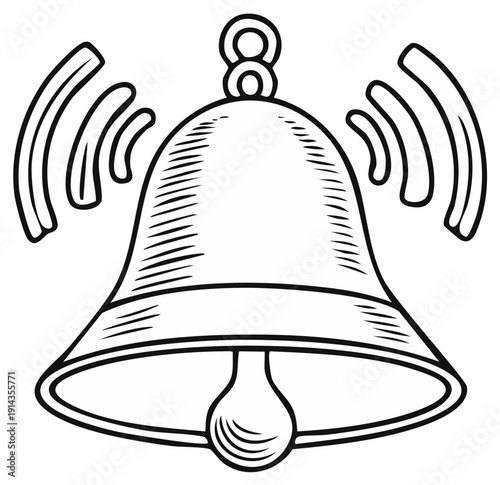 Hand Drawn Ringing Bell Illustration with Sound Waves Illustration