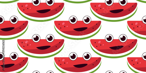 Summer fruit and berry pattern with pear, apple, plum, apricot, banana and watermelon, cherries, sweet cherries. Vector illustration with linear drawing