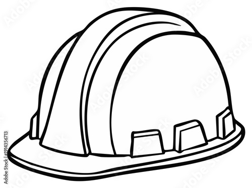Black and white illustration of a construction hard hat on a plain background