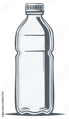 Outline of a Clear Plastic Water Bottle Filled with Liquid on a Shadowed Surface for Beverages and Health