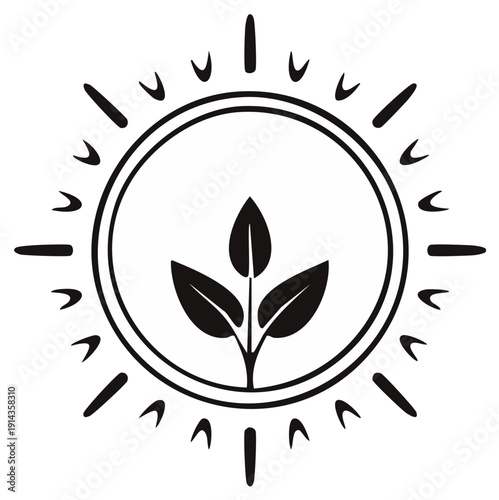 Stylized sun icon with a growing plant inside, representing growth and nature
