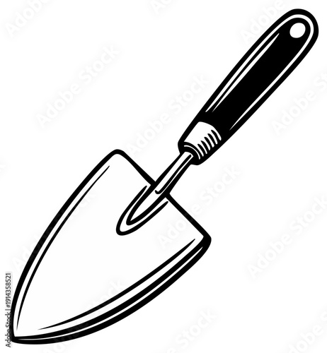 Black and white garden trowel illustration simple hand tool for planting
