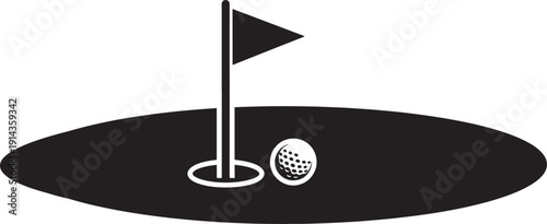 Golf Hole with Flagstick and Ball